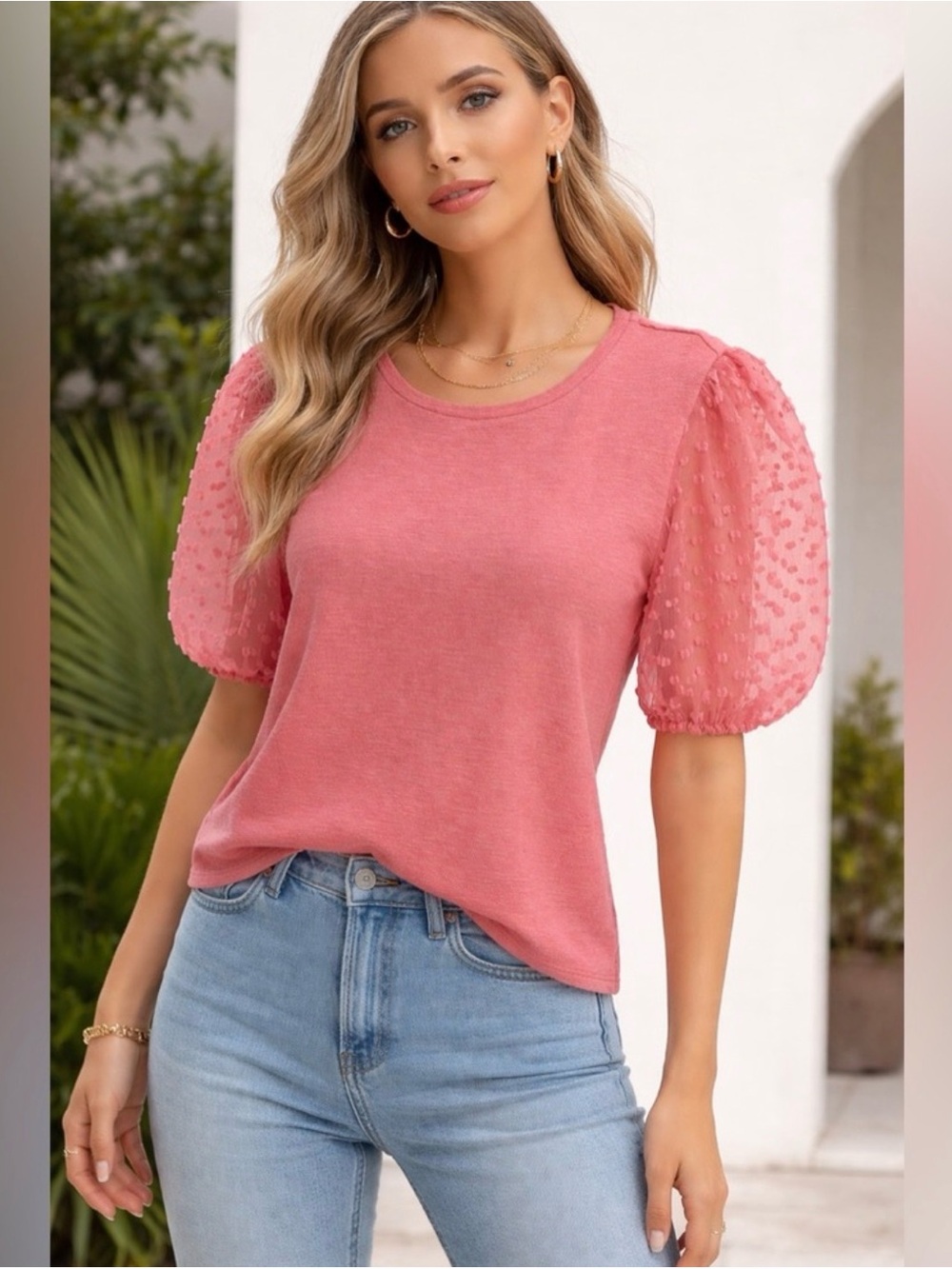 Maeve Anthropologie 1X Pink Puff Sleeve Top sheer